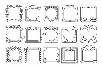 Various valentine frame vector outline sketch illustration set