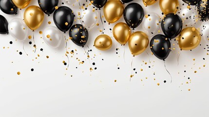 Shiny golden black and silver balloons arrangement on the wall for birthday celebration