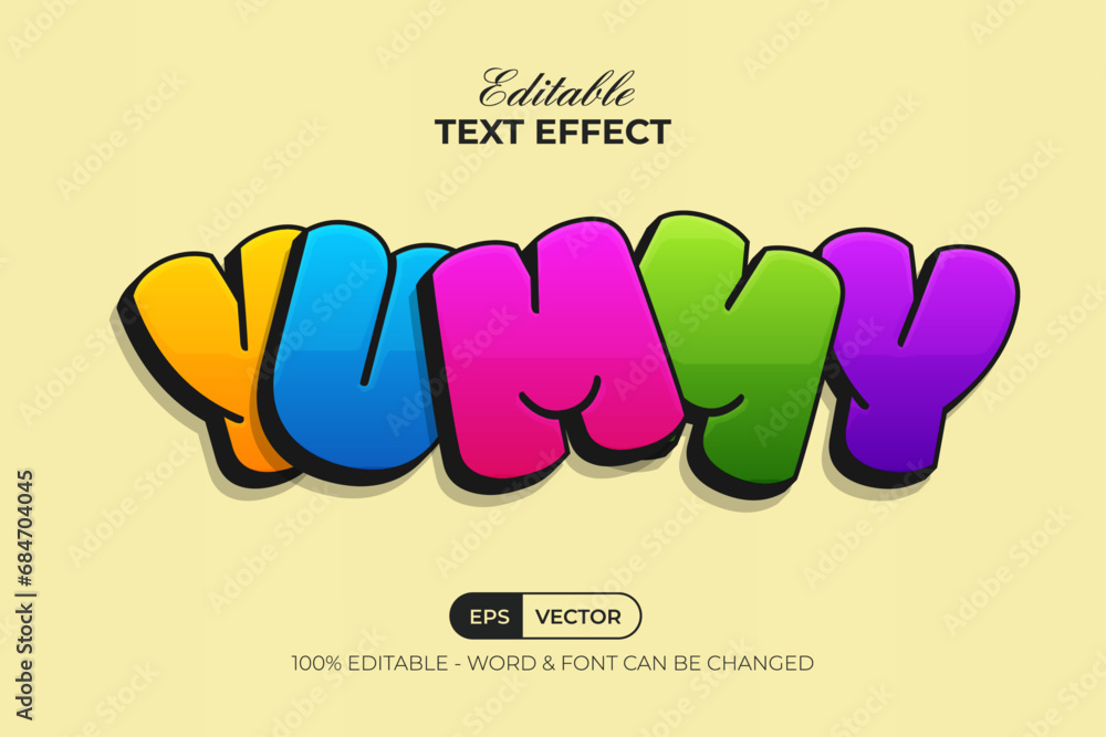 Poster yummy colorful text effect fun style. editable text effect.