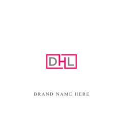 Obraz premium DHL logo. D H L design. White DHL letter. DHL, D H L letter logo design. Initial letter DHL linked circle uppercase monogram logo.
