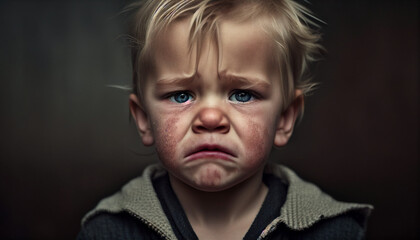 Trauriges weinerliches Kind zeigt Emotionen wegen der Trennung der Eltern, sehr schmerzhaft und traurig für Kinder den Tränen nahe Generative AI - obrazy, fototapety, plakaty