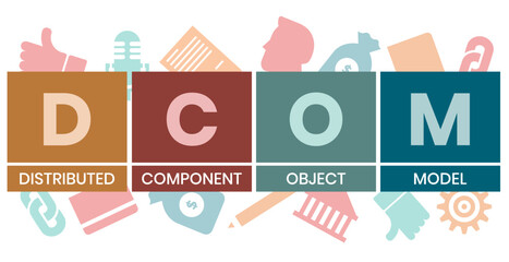 DCOM - Distributed Component Object Model acronym. business concept background. vector illustration concept with keywords and icons. lettering illustration with icons for web banner, flyer