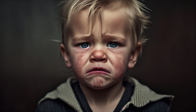 Trauriges weinerliches Kind zeigt Emotionen wegen der Trennung der Eltern, sehr schmerzhaft und traurig f&uuml;r Kinder den Tr&auml;nen nahe Generative AI