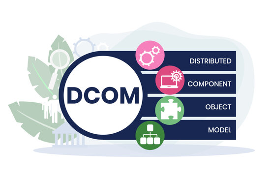 DCOM - Distributed Component Object Model acronym. business concept background. vector illustration concept with keywords and icons. lettering illustration with icons for web banner, flyer