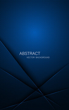 Abstract blue steel mesh background with blue glowing lines with free space for design. Modern technology innovation concept background. Perforated dark blue metal sheet for background image.	