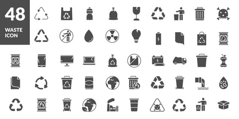 set of waste icon black color vector design