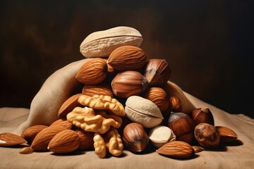 Abstract Background With Heap Of Different Nuts Photorealism - obrazy, fototapety, plakaty