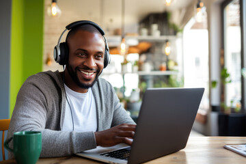 African American Man Video Conference Calls While Working From Home Photorealism