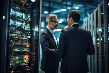 Fototapeta premium Businessmen In Data Center Discussing Network Security