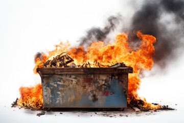 Dumpster Fire Spiraling Out Of Control On White Background - obrazy, fototapety, plakaty