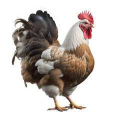 Fototapeta premium A full body of brown, black, and white color chicken hen standing isolated on a transparent PNG or white background.