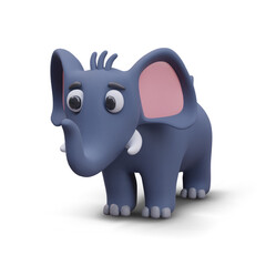 Funny elephant with raised trunk, side view. 3D illustration in plasticine style. Wild tropical animal. Illustration for educational resources, games, zoo website