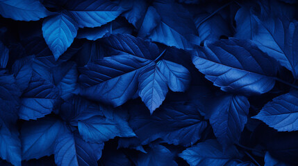 blue leaves on black background. Generative AI.