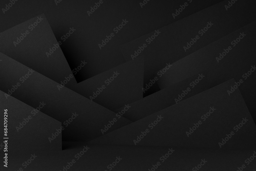 Poster modern dark black stage mockup with abstract geometric pattern of corners, edges and triangles as re