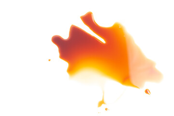 splashes of soy sauce isolated on white, top view