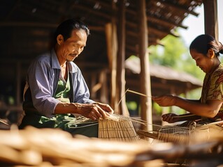 Thai people make asian Traditional craft creativity and handmade concept - obrazy, fototapety, plakaty