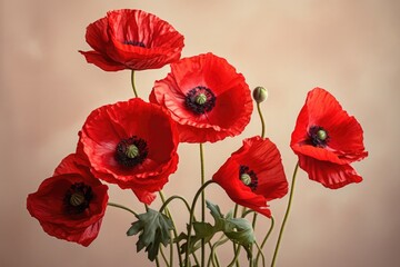 Obraz premium Red Poppy Flowers On Pastel Background Symbolizing Remembrance