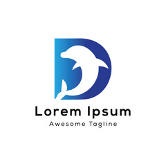D letter with dolphin shape creative logo design