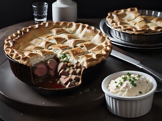 Capture the essence of Steak & Kidney Pie in a mouthwatering food photography shot Generative AI