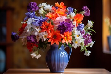 Assorted Flowers in Spacious Vase: A Diverse Collection of Blooms, Perfect for Interior Decor and Design