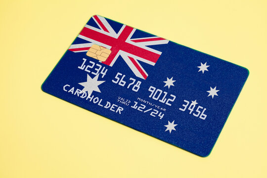 Bank credit plastic card with flag of Australia