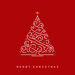 Minimal Christmas Tree Line Art Social Media Greeting
