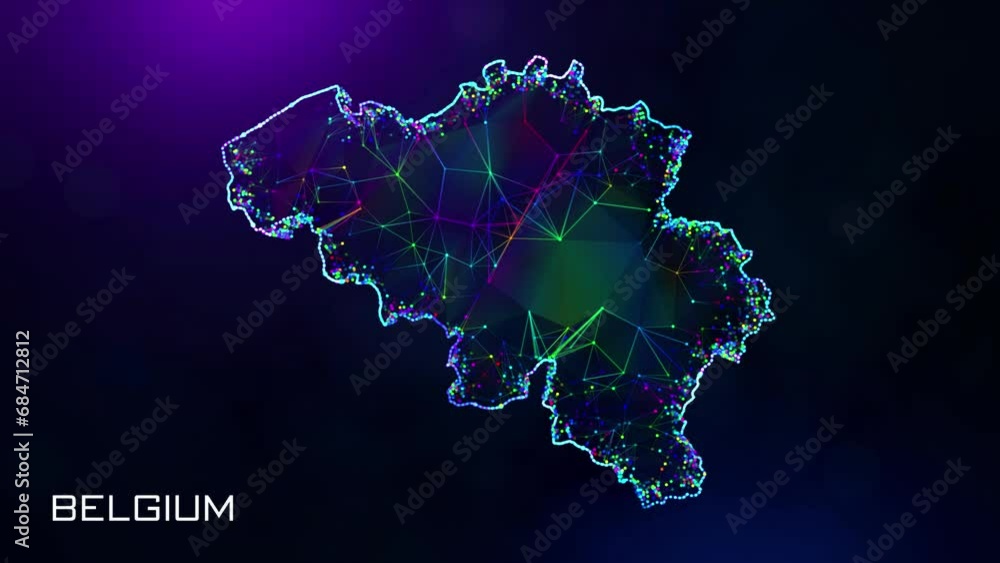 Poster futuristic sweet motion reveal belgium map polygonal blue purple colorful connected lines and dots w