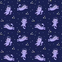 Pattern with cute cats astronauts