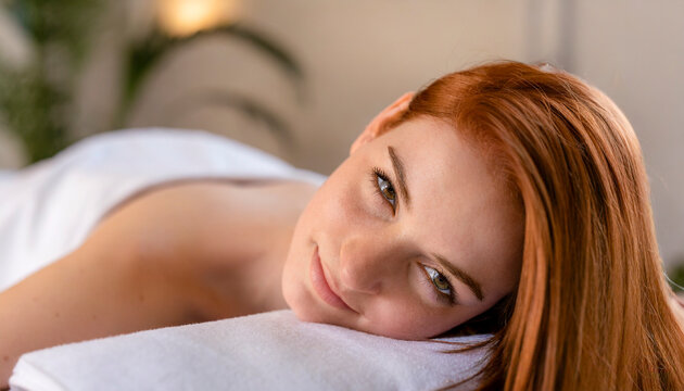 portrait of a relaxed young woman lying in a massage bed