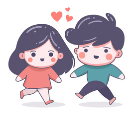 Obraz na płótnie Canvas Cartoon loving couple cute kids valentine's day postcard. Vector illustration