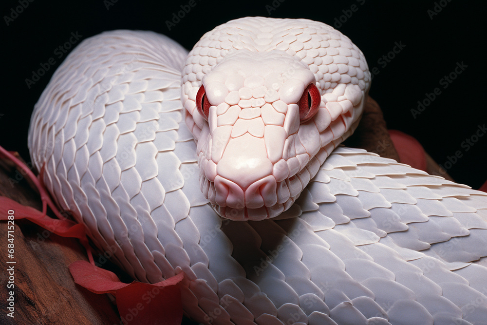 Poster a captivating image of an albino cobra, its hood spread wide in a display of both danger and the str