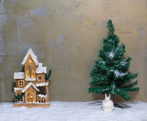 small Christmas tree on a wooden table