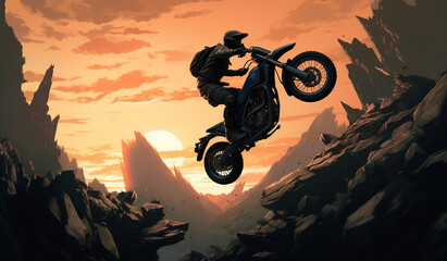 silhouette of a biker on a motorcycle. Generative AI. - obrazy, fototapety, plakaty