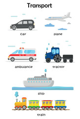 Transport set.  vector flat illustration. Icon design. Suitable for animation, using in web, apps, books, education projects. 