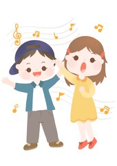 vector illustration of a happy kids singing and dancing.