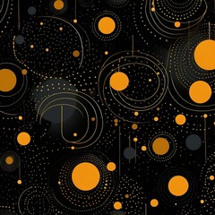 Black background with various yellow dots, geometric pattern, abstraction. Beautiful stylish modern background