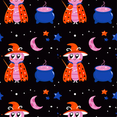 Seamless pattern with cute magician insect