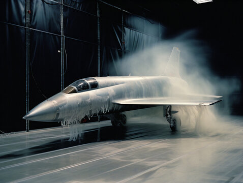 Aircraft being tested in a wind tunnel to ensure optimal aerodynamics and performance.