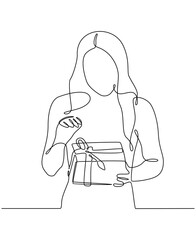 Continuous line drawing of woman getting a gift