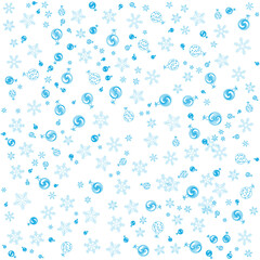 Flakes and balls seamless pattern on white background