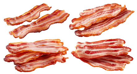 Set of delicious cooked bacon slices, cut out - obrazy, fototapety, plakaty