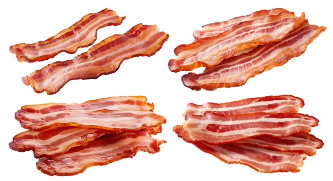 Set of delicious cooked bacon slices, cut out