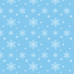 Seamless pattern with snowflakes on blue background.