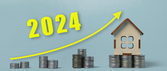 The concept of a successful investment for 2024. Rising real estate prices.
