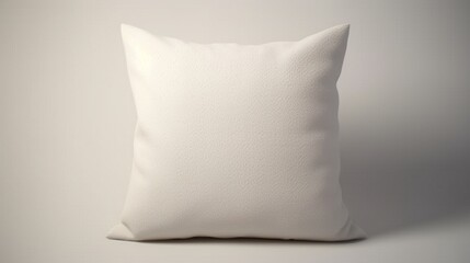 A soft, plush throw pillow in a gentle hue, the fabric texture rendered in stunning clarity against a bright white surface.