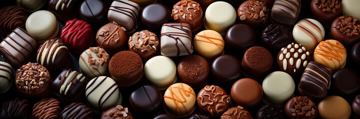 Assorted chocolate candies, banner