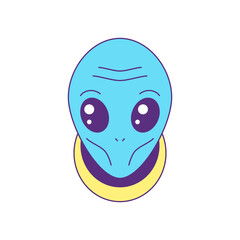 Y2k psychedelic alien head blue cartoon character trendy groovy style icon vector flat