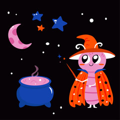 Clipart set of cute bug insect with bowler hat