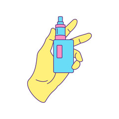 Hand with vape smoking addiction device y2k groovy style icon vector flat illustration