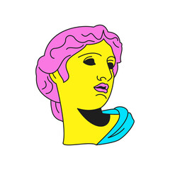 Psychedelic antique Greek statue head classic sculpture y2k groovy style icon vector flat